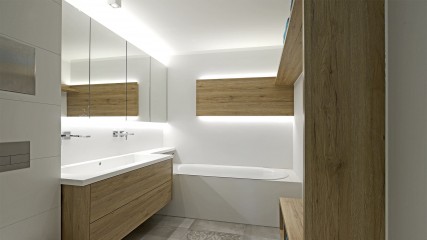 Badeinrichtung mit Spiegelschrank und LED Beleuchtung - Schreinerei Freising München